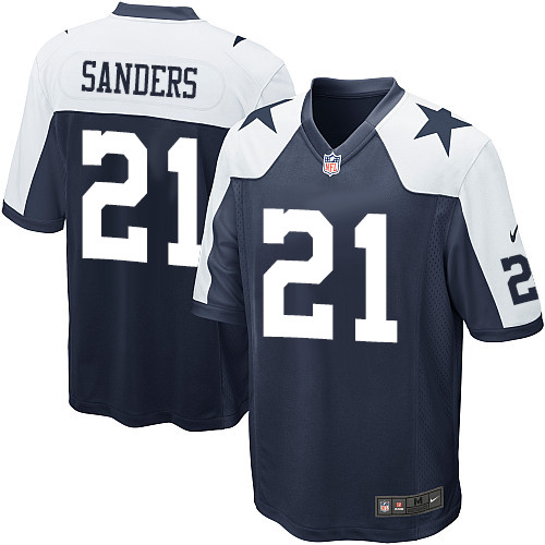 Men's Game Deion Sanders Nike Jersey Navy Blue Alternate - #21 Throwback NFL Dallas Cowboys